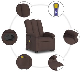 Poltrona massagens reclinável elevatória tecido castanho-escuro