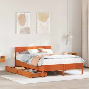 Cama sem colchão 140x200 cm madeira pinho maciça castanho-mel