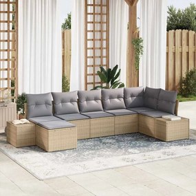 vidaXL Conjunto de Sofá de Jardim 7 Peças com Almofadas Beige em Vime de Polirattan