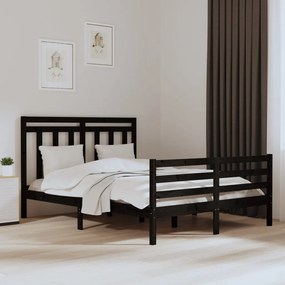 Estrutura de cama king 150x200 cm madeira maciça preto