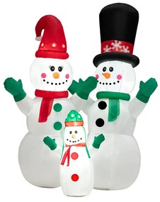 Família de Bonecos de Neve Insufláveis Decoração de Natal com LED e Soprador para Pátio Interior e Exterior
