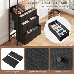 Guarda Roupa com gavetas com barra para pendurar e prateleiras para entrada do quarto 55 x 28 x 176 cm Preto