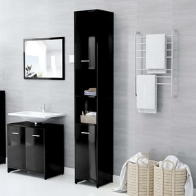 802604 vidaXL Armário casa de banho 30x30x183,5 cm contrapl. preto brilhante