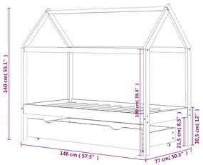 Cama para crianças c/ gaveta 70x140 cm pinho maciço branco