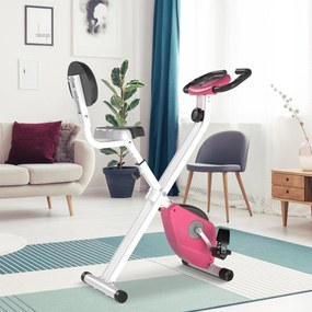 Bicicleta estática dobrável, bicicleta de fitness, bicicleta de interior, 8 níveis de resistência magnética, com encosto e selim ajustáveis, ecrã LCD