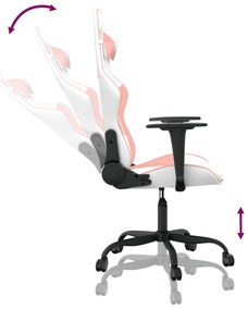 Cadeira gaming massagens couro artificial branco e rosa