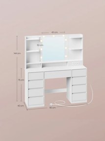 Toucador com espelho e iluminação com estação de carregamento 40 x 107 x 144 cm branco