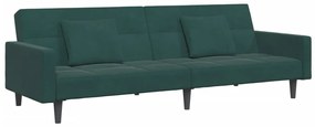 Sofá-cama 2 lugares c/ apoio de pés veludo verde-escuro
