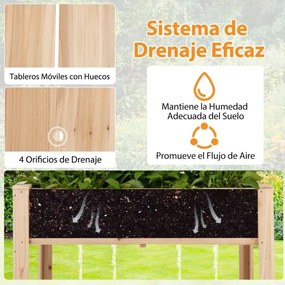 Floreira elevada de jardim 116 x 59 x 150 cm em madeira  e treliça para plantas trepadeiras Natural
