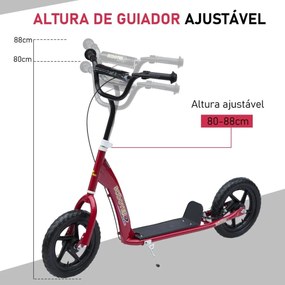 Trotinete para Crianças acima de 5 anos Scooter de 2 Rodas Grandes de 12 Polegadas com Freio e Guidão Ajustável em Altura Carga Máx. 50kg 120x52x80-88