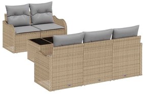 Sofá de Jardim 6 Peças com Almofadas Bege em Rattan