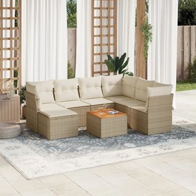 8 pcs conjunto de sofás p/ jardim com almofadões vime PE bege