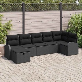 vidaXL Conjunto de Sofás de Jardim 7 Peças com Almofadas Preto Rattan