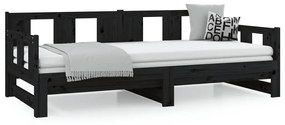 Sofá-cama de puxar pinho maciço preto 2x(80x200) cm