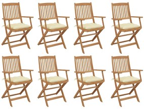 Cadeiras de exterior dobráveis c/ almofadões 8pcs acácia maciça