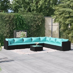 vidaXL 9 pcs conjunto lounge de jardim c/ almofadões vime PE preto