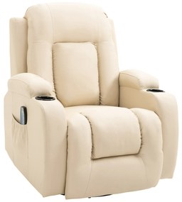 Poltrona de Massagem Reclinável até 150° com 8 Pontos de Massagem por Vibração Função de Aquecimento 85x94x104 cm Creme