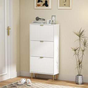 Sapateira com capacidade para 18 pares, com 3 gavetas rebatíveis, portas caneladas e prateleiras ajustáveis, 60 x 24 x 122,5 cm, branco