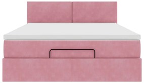Estrutura de cama otomana com colchão 140x190 cm veludo rosa
