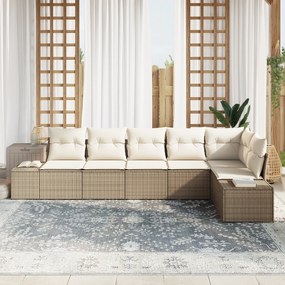 Conjunto de Sofás de Jardim com 6 Peças e Almofadas Bege Rattan Poliés