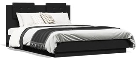 vidaXL Estrutura de cama com cabeceira e luzes LED 120x190 cm preto