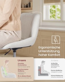 Banco para toucador em tecido sherpa com encosto e assento giratório 46,5 x 43 x (65,5-77,5) cm, branco creme