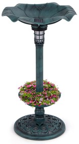 Conjunto de bebedouro e alimentador de pássaros iluminados antigos com 2 lâmpadas movidas a energia solar - Antigo