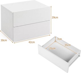 Conjunto de 2 Mesas de Cabeceira Suspensas, 42 x 30 x 29 cm, Duas Gavetas de Arrumação, Branco