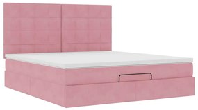 Estrutura de cama otomana com colchões 160x200 cm veludo rosa
