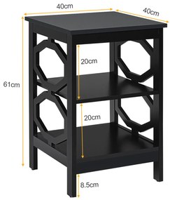 2 x Mesas de cabeceira 3 camadas decoração de mesa lateral em formato ômega mesa lateral para sofá quarto sala corredor 40 x 40 x 61 cm Preto