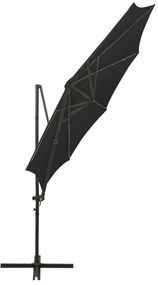 Guarda-sol jardim cantilever c/ poste e luzes LED 300 cm preto