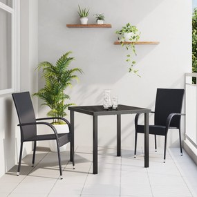 vidaXL Conjunto de Jantar de Jardim com 3 Peças em Polirattan Preto
