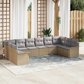 Conjunto de Sofá vidaXL para Jardim de 10 Peças com Almofadas Bege Rat