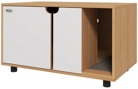 Pawhut Móvel Caixa de Areia Casa de Banho em Pés para Gato 2 em 1 Portas Estilo Escandinavo 80x48x48 cm Natural e Branco | Aosom Portugal