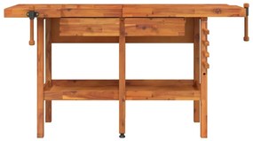 Bancada de trabalho + gavetas/tornos 162x62x83 cm acácia maciça