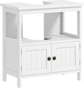 kleankin Móvel para Lavatório Pousar com Armário de 2 Portas Estante Aberto e Estante Ajustável Interior 60x30x60 cm Branco | Aosom Portugal