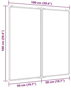 Quadro branco magnético dobrável 100x100x1,7 cm alumínio