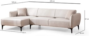 Sofá "Belissimo" Chaise Longue de 3 Lugares – Branco – 270x140x95 cm –