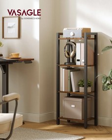 Estante 24 x 40 x 107 cm com 4 prateleiras abertas, em castanho vintage e preto