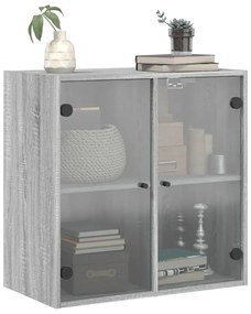 Armário de parede c/ portas de vidro 68x37x68,5 cm cinza sonoma