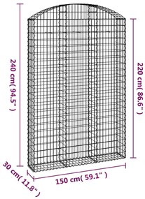 Cesto gabião arqueado 150x30x220/240 cm ferro galvanizado