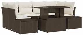 Conjunto de Sofá de Jardim 7 Peças com Almofadas Castanho em Rattan