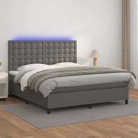 vidaXL Cama box spring c/ colchão/LED 160x200cm couro artificial cinza