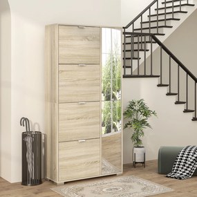 Armário para sapatos com 4 portas basculantes 82 L x 30 P x 168 A cm, 2 compartimentos e frentes espelhadas para 16 pares de sapatos, móvel de entrada