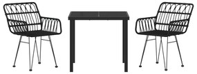 Conjunto de Jantar Jardim 3 Peças Preto Poliéster Rattan