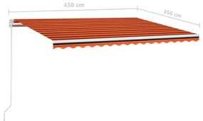 Toldo retrátil manual 450x350 cm laranja e castanho