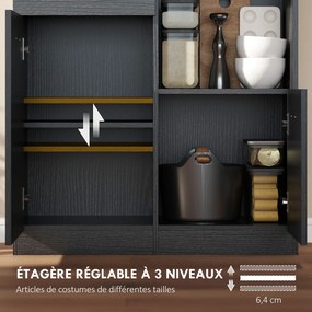 Aparador Alto de Cozinha, 80 x 35 x 180 cm, Portas de Fecho Suave, Preto