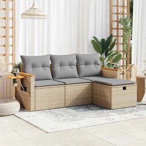 4 pcs conjunto de sofás para jardim c/ almofadões vime PE bege