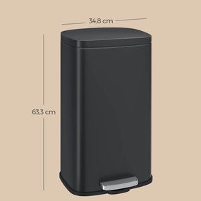 Caixote do lixo 30 litros com pedal para cozinha 34,8 x 29,7 x 63,3 cm Preto