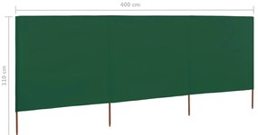 Para-vento com 3 painéis em tecido 400x80 cm verde
